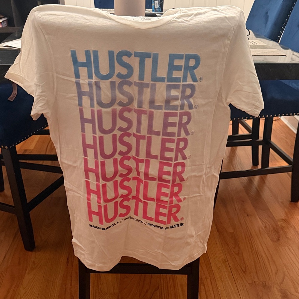 Reason White Tee with Vibrant 'Hustler' Design